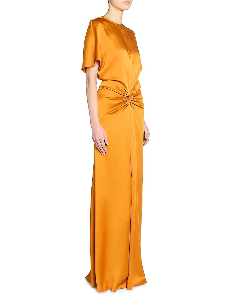 Gathered Satin Maxi-Dress