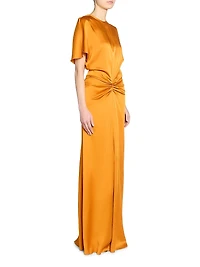 Gathered Satin Maxi-Dress