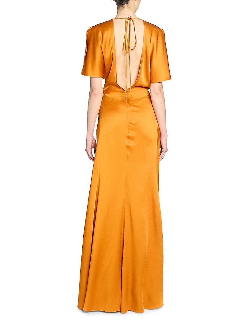 Gathered Satin Maxi-Dress