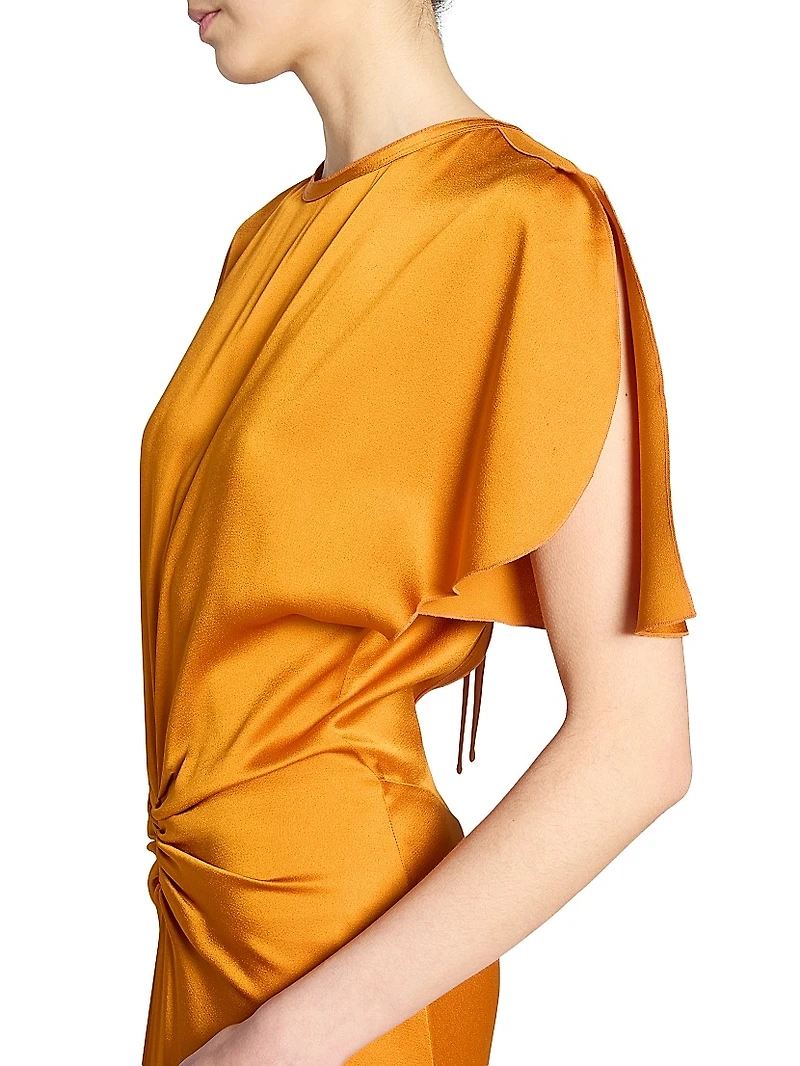 Gathered Satin Maxi-Dress