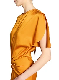 Gathered Satin Maxi-Dress