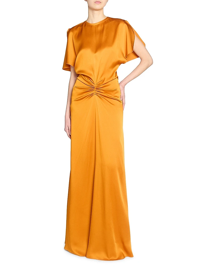 Gathered Satin Maxi-Dress
