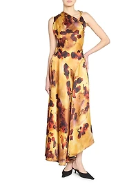 Floral Satin Asymmetric Sleeveless Maxi Dress