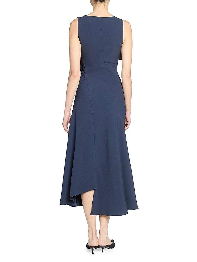 Draped Satin Sleeveless Midi-Dress