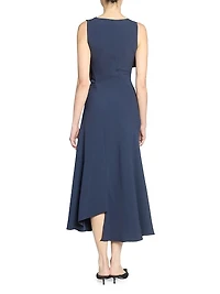 Draped Satin Sleeveless Midi-Dress