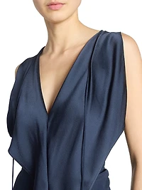 Draped Satin Sleeveless Midi-Dress