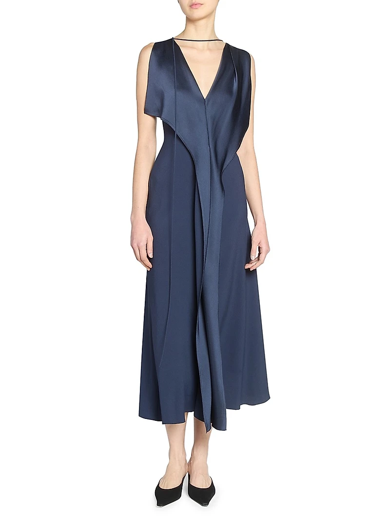 Draped Satin Sleeveless Midi-Dress