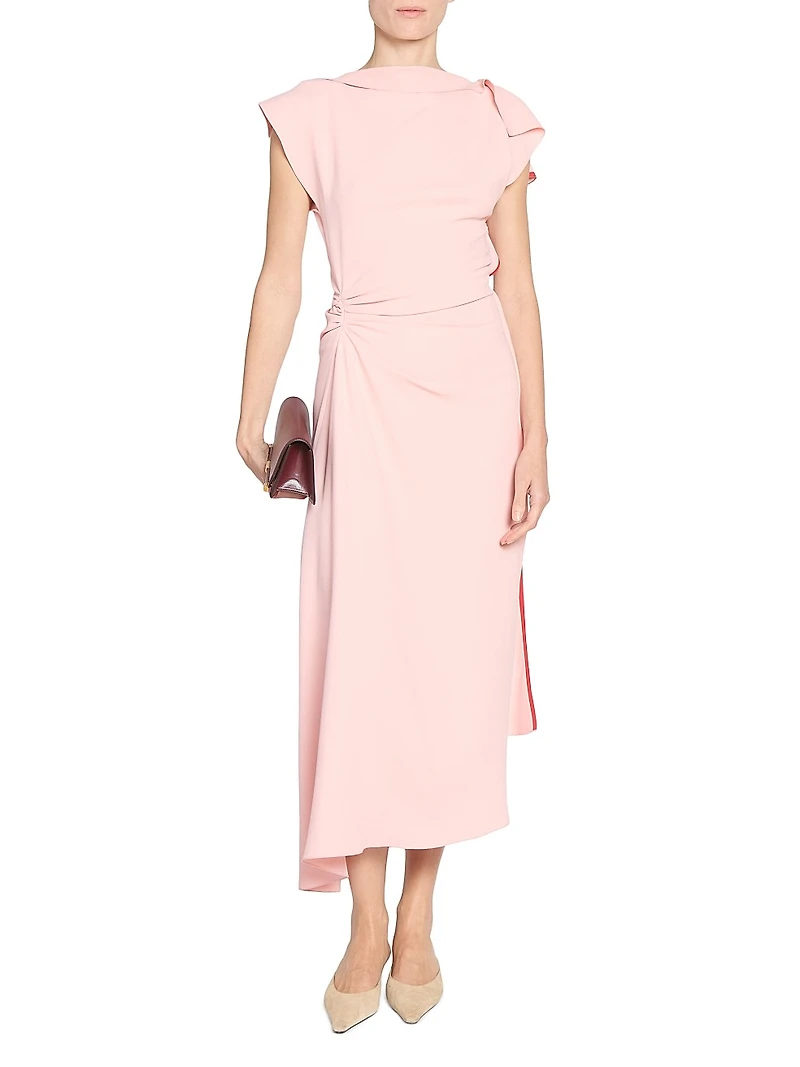 Gathered Asymmetric Midi-Dress