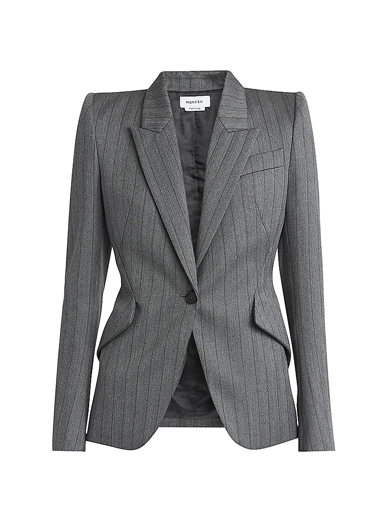 Herringbone Stripe Wool Blazer