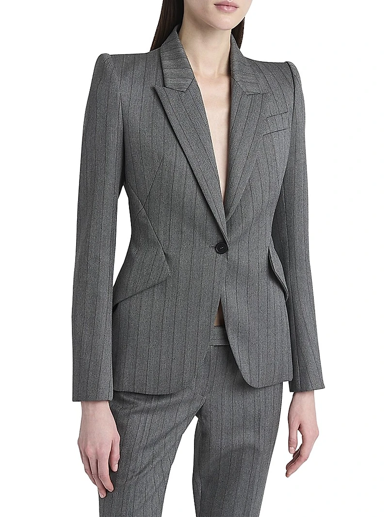 Herringbone Stripe Wool Blazer