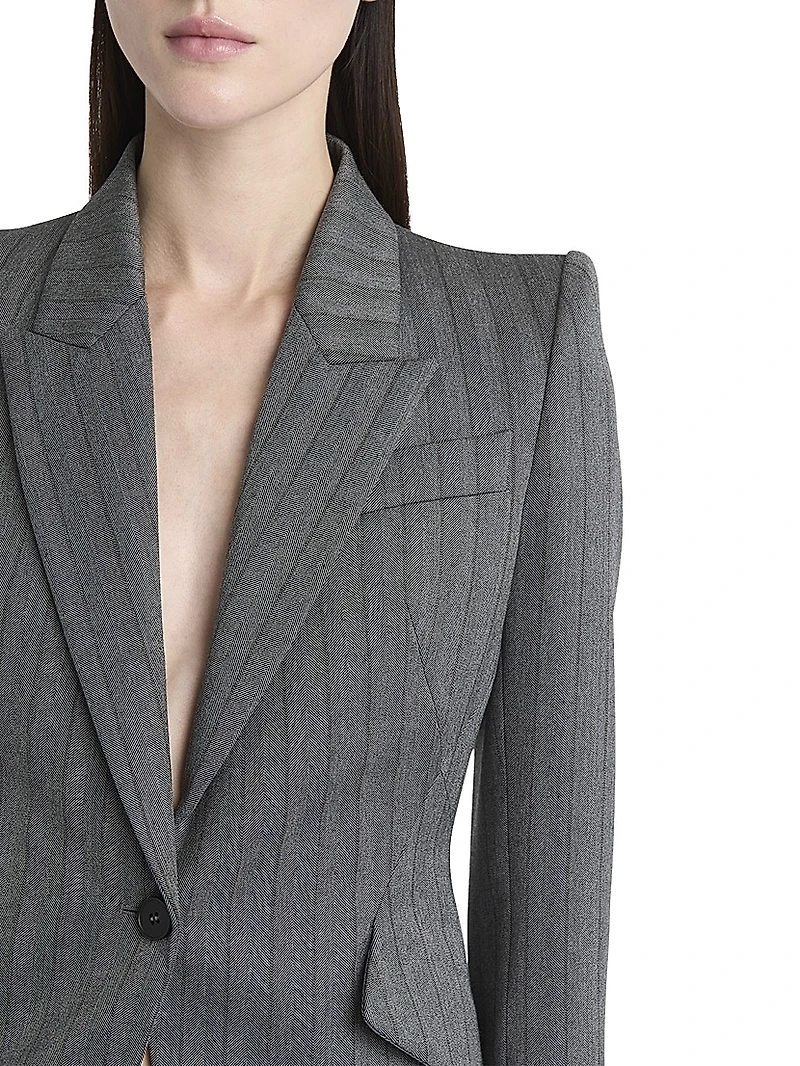 Herringbone Stripe Wool Blazer