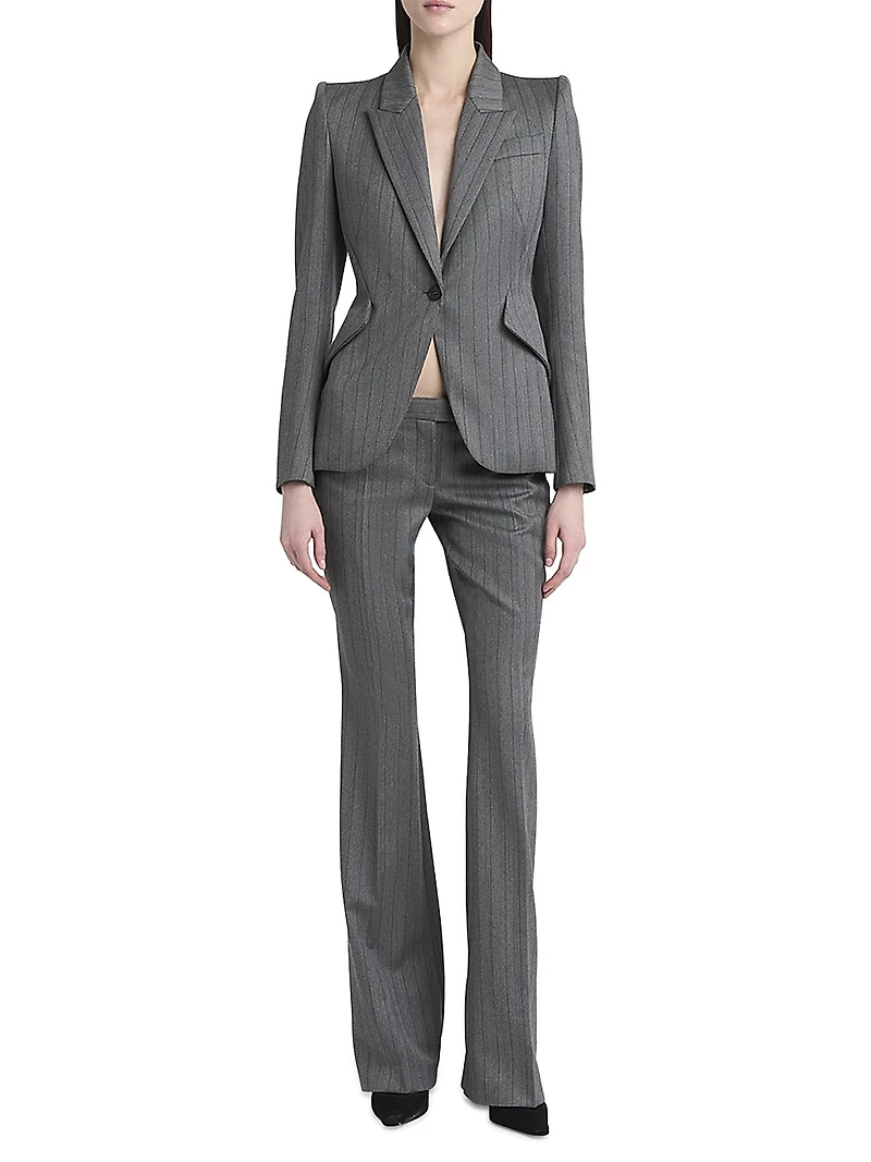 Herringbone Stripe Wool Blazer