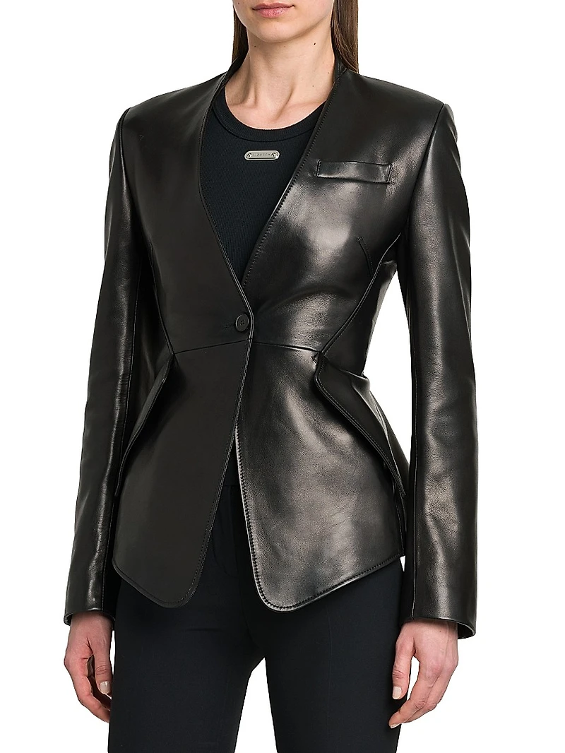 Peplum Leather Tailored Jacket