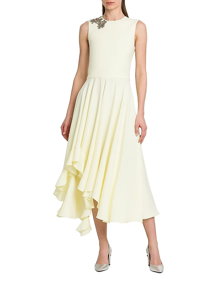Day Shoulder-Embellished Asymmetric Midi-Dress