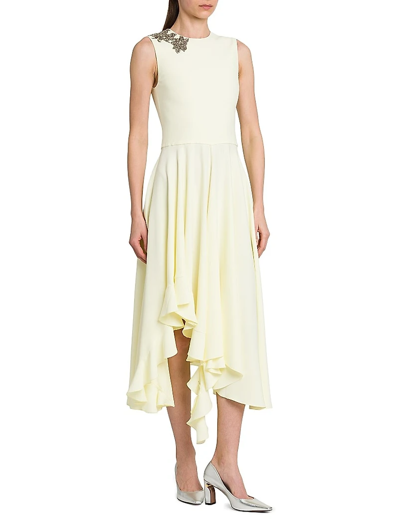 Day Shoulder-Embellished Asymmetric Midi-Dress