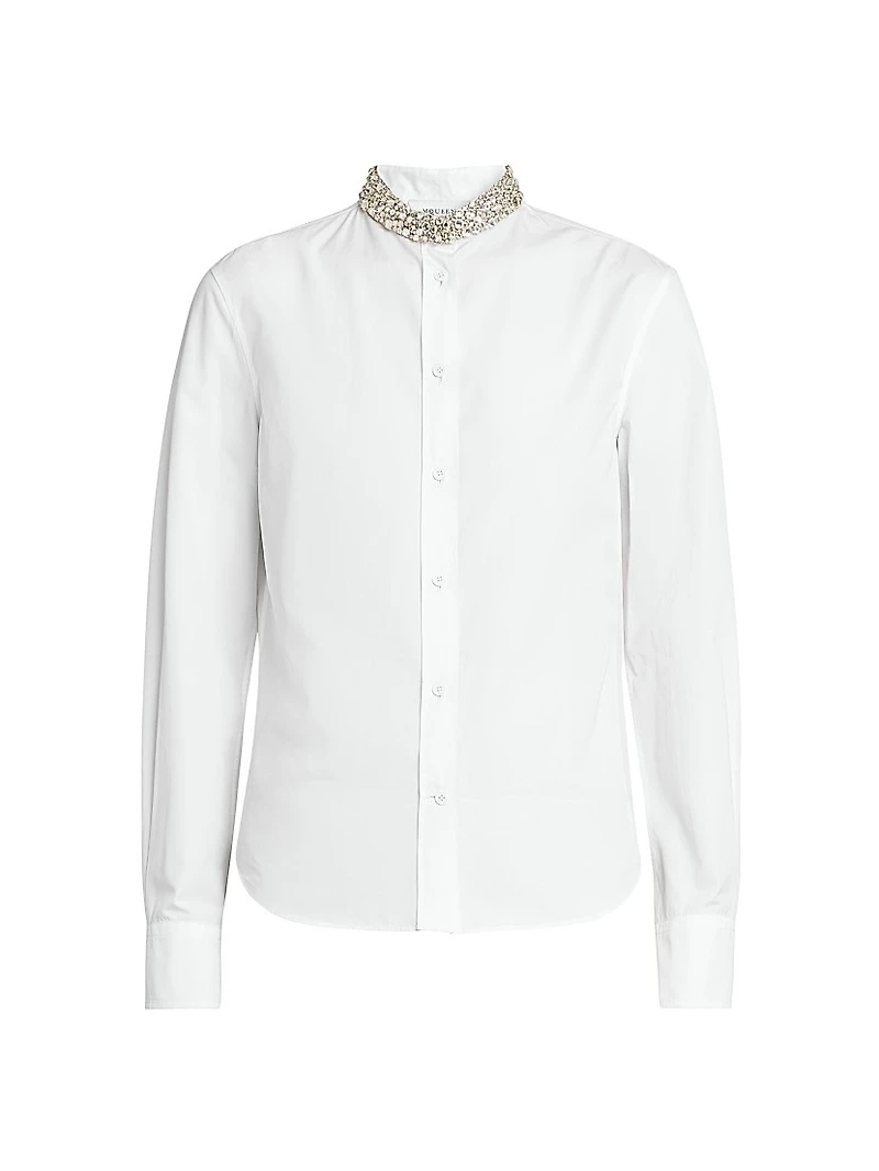 Beaded Collar Cotton Poplin Shirt