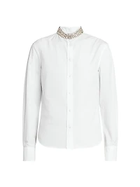 Beaded Collar Cotton Poplin Shirt