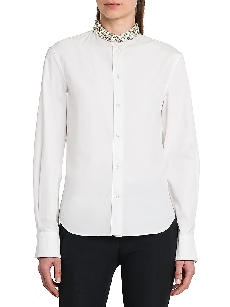 Beaded Collar Cotton Poplin Shirt