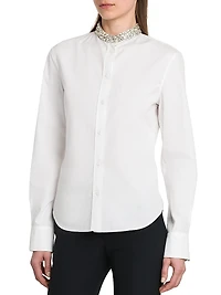 Beaded Collar Cotton Poplin Shirt