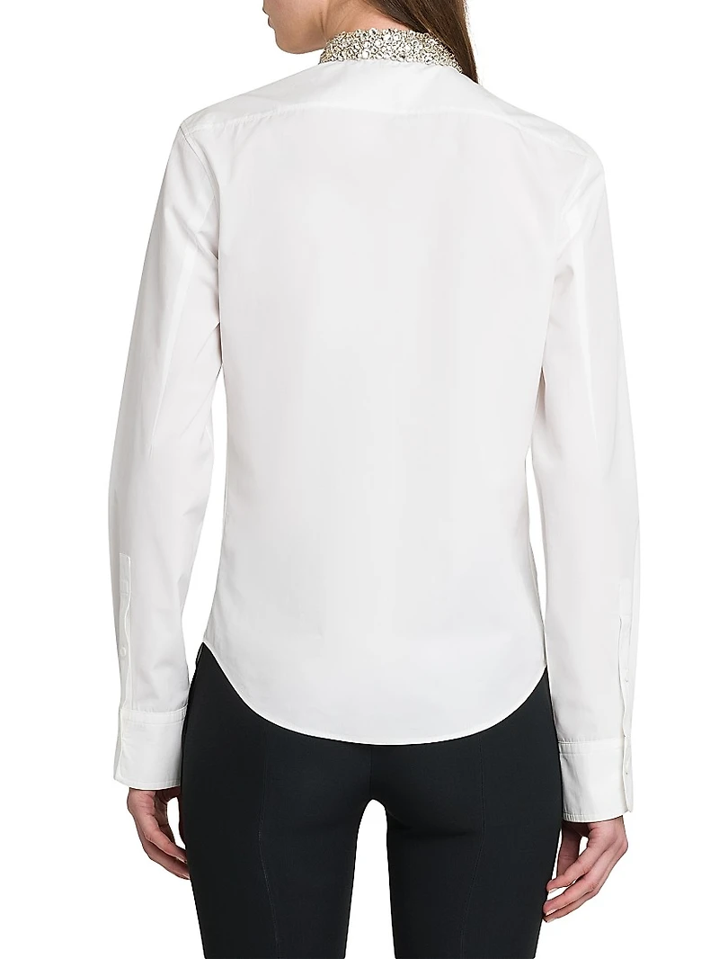 Beaded Collar Cotton Poplin Shirt