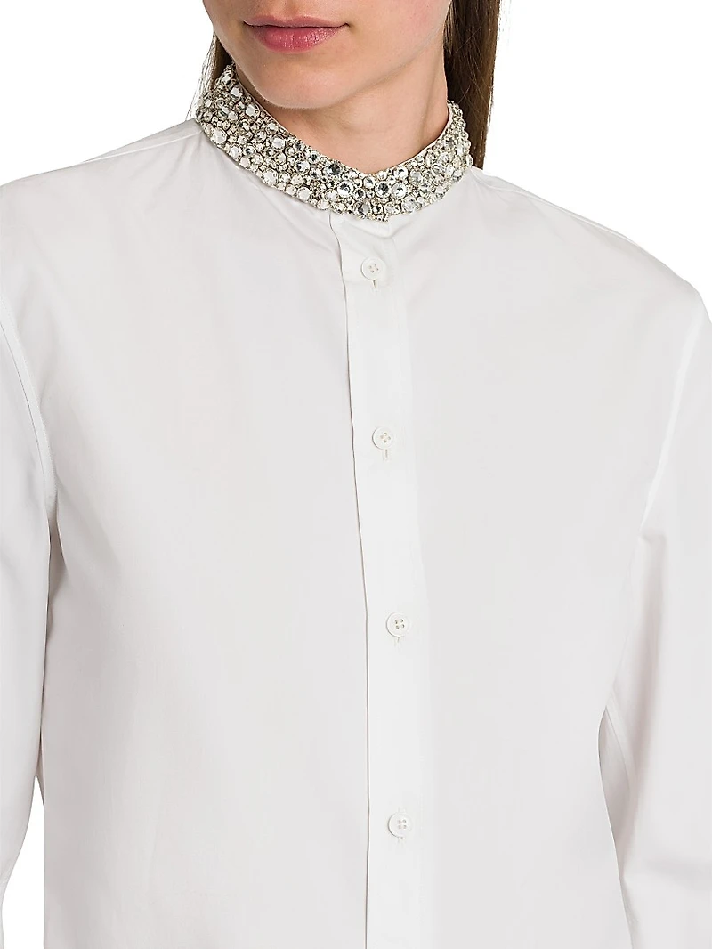 Beaded Collar Cotton Poplin Shirt
