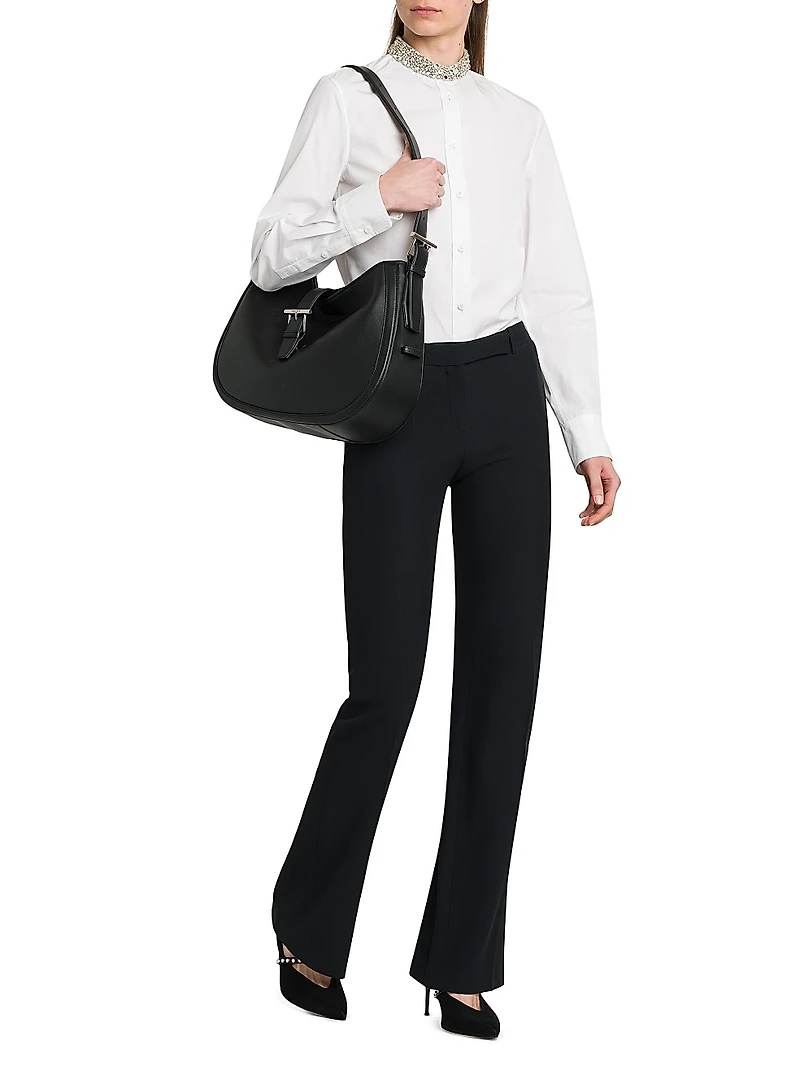 Beaded Collar Cotton Poplin Shirt