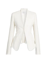 Frayed Trim Single-Breasted Wool Jacket