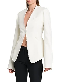 Frayed Trim Single-Breasted Wool Jacket