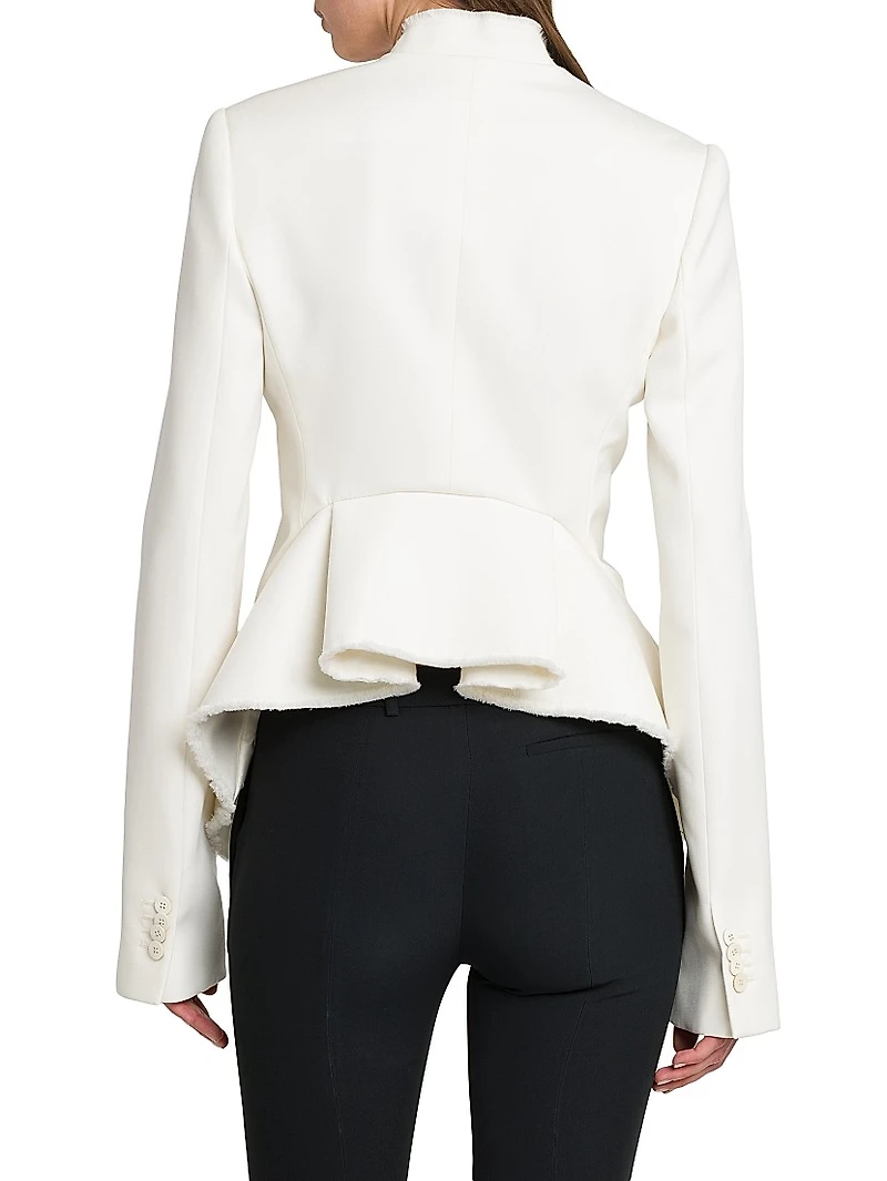 Frayed Trim Single-Breasted Wool Jacket