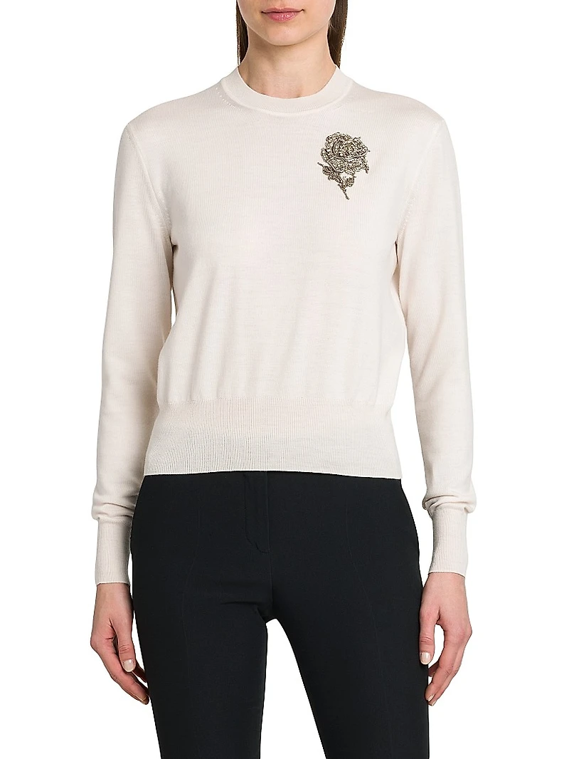 Embellished Crewneck Wool Sweater