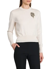 Embellished Crewneck Wool Sweater