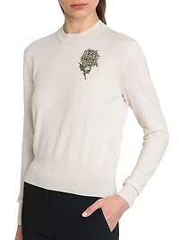 Embellished Crewneck Wool Sweater