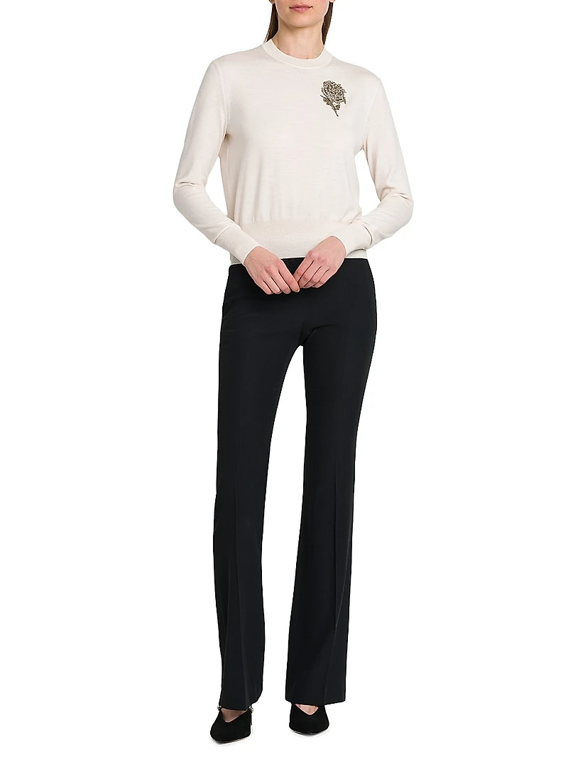 Embellished Crewneck Wool Sweater