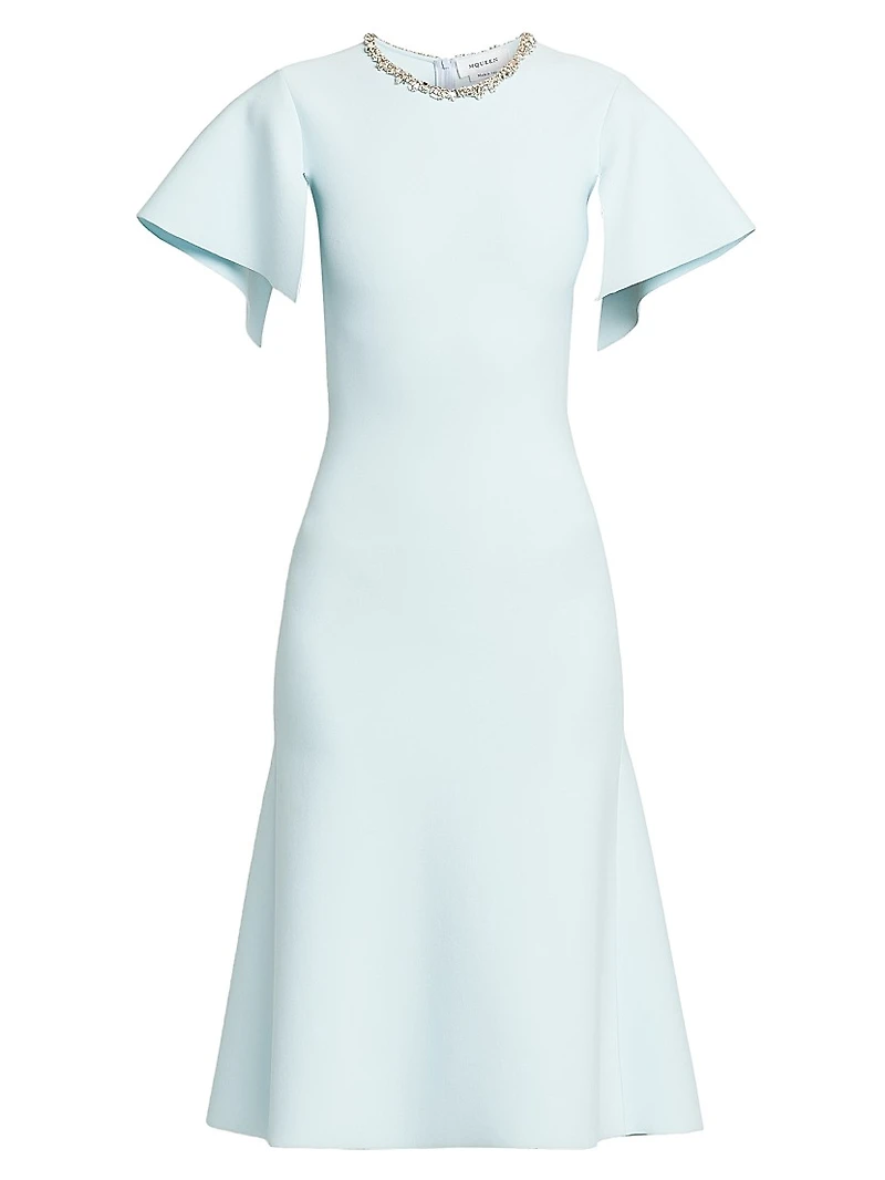 Embellished Flutter-Sleeve Midi-Dress