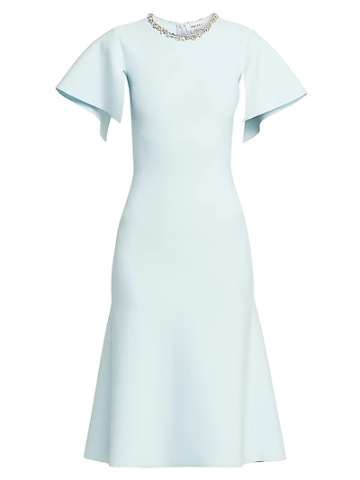 Embellished Flutter-Sleeve Midi-Dress