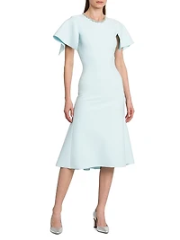 Embellished Flutter-Sleeve Midi-Dress