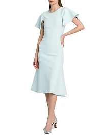 Embellished Flutter-Sleeve Midi-Dress