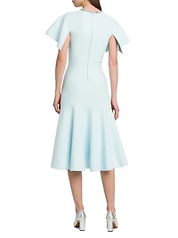 Embellished Flutter-Sleeve Midi-Dress
