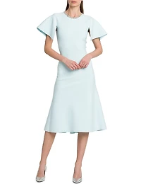 Embellished Flutter-Sleeve Midi-Dress