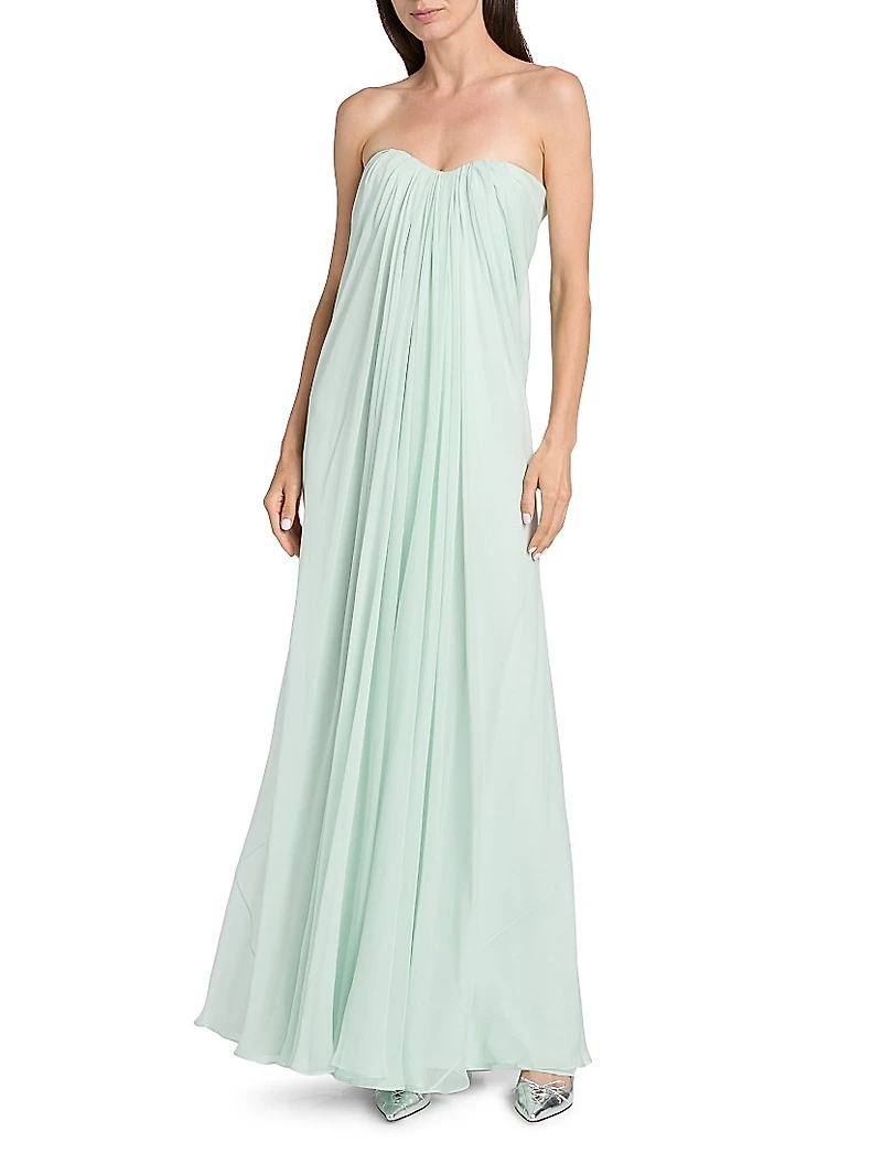 Draped Bustier Strapless Gown