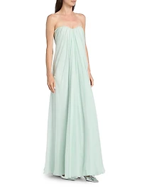 Draped Bustier Strapless Gown
