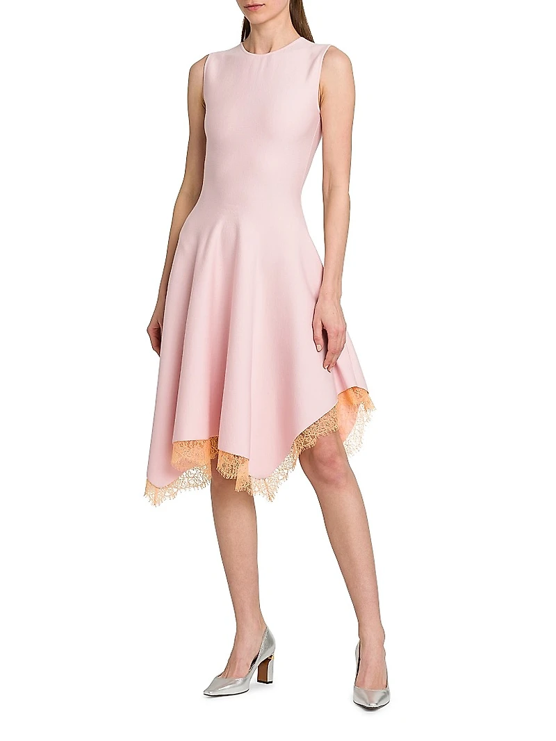 Asymmetric Lace Wool-Blend Dress