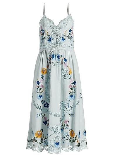 Celia Floral Embroidered Cotton Midi-Slipdress