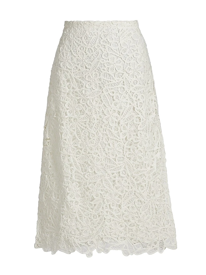 Lyla Soutache Floral Lace Cotton Midi-Skirt