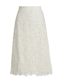 Lyla Soutache Floral Lace Cotton Midi-Skirt