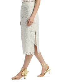 Lyla Soutache Floral Lace Cotton Midi-Skirt