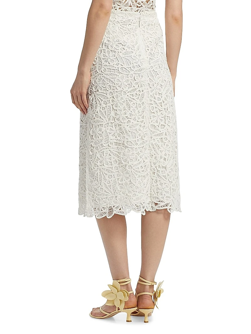 Lyla Soutache Floral Lace Cotton Midi-Skirt