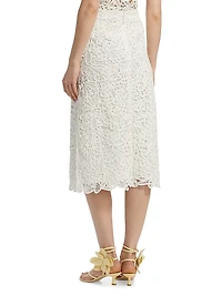 Lyla Soutache Floral Lace Cotton Midi-Skirt