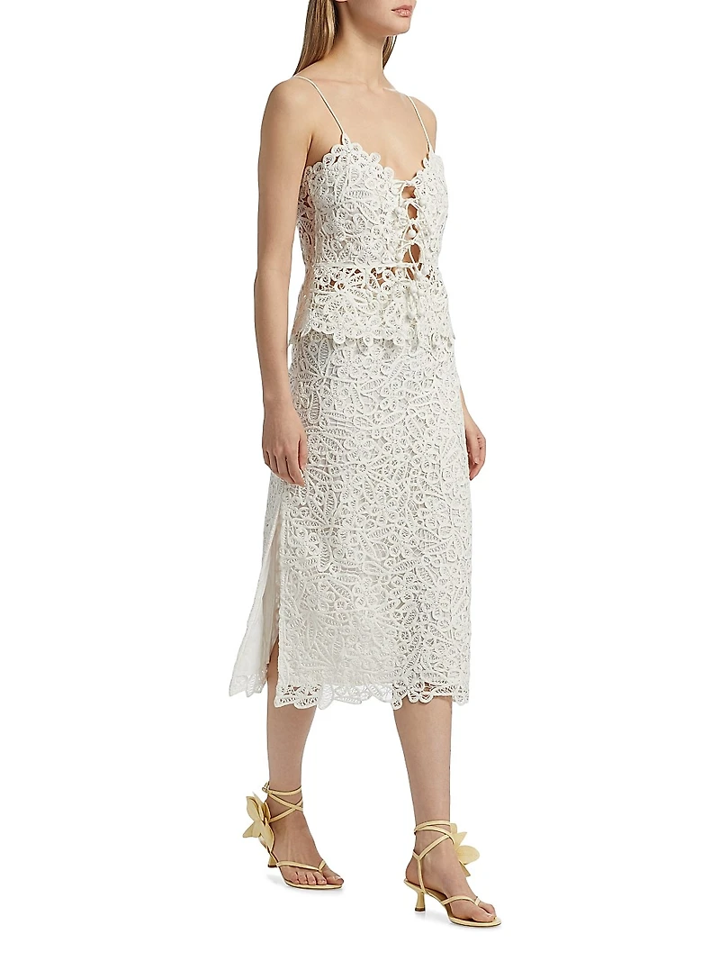 Lyla Soutache Floral Lace Cotton Midi-Skirt