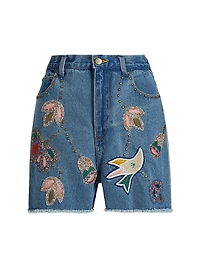 Kara Beaded Denim Shorts